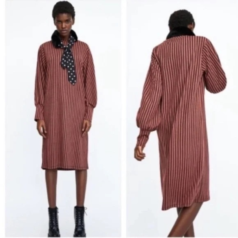 Zara black and dark dusty pink stripped dress! size L, $25 OBO